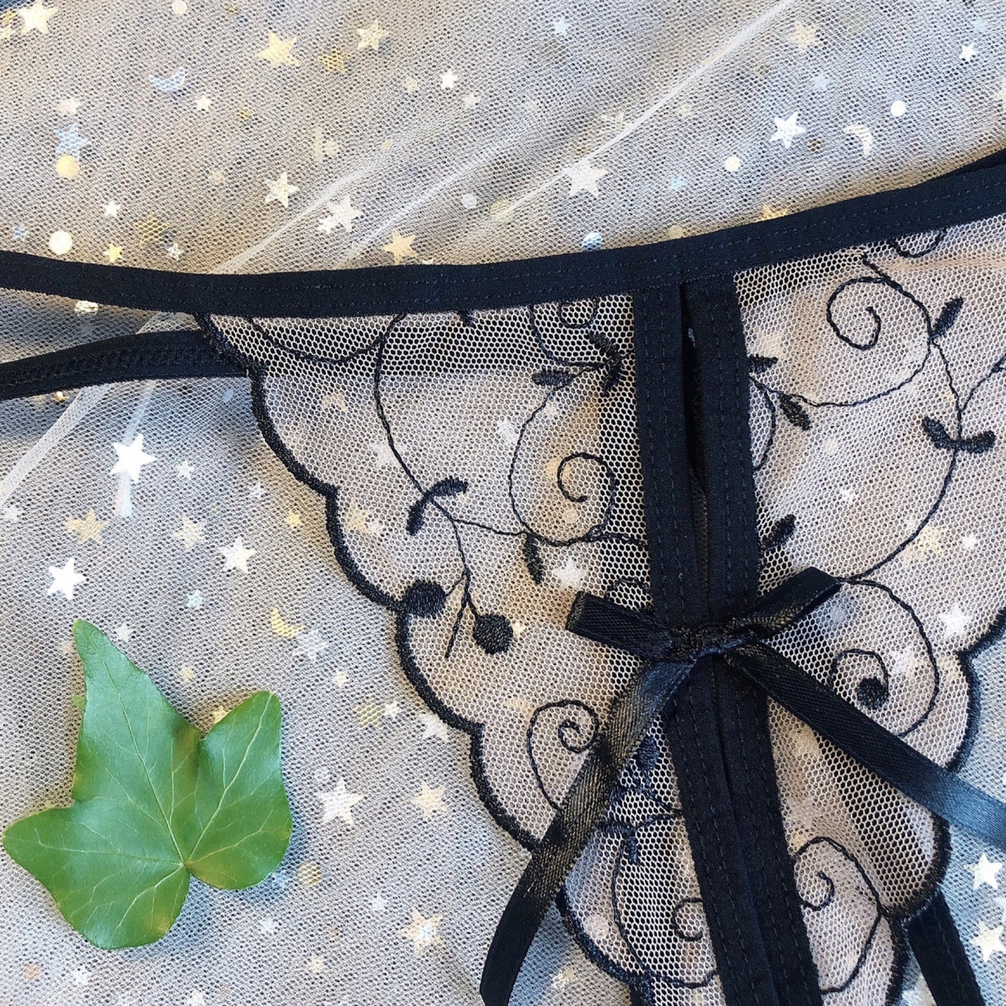 Sheer Embroidered Open Cup Lingerie Set