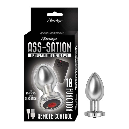 NassToys Ass-Sation Remote Vibrating Metal Plug - Silver