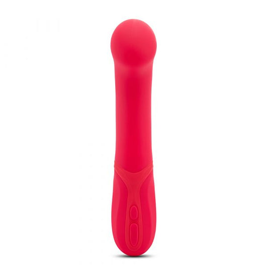Nü Sensuelle Luna Velvet Touch Vibe – angled liquid silicone G-spot vibrator in teal with turbo boost button