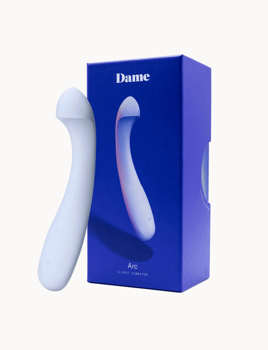 White electronic device with 'Dame' branding on a blue box