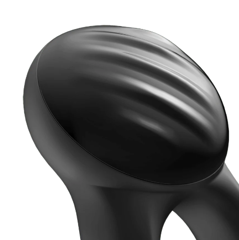 Satisfyer Signet Ring black vibrating cock ring with app control and ribbed clitoral stimulator for couples