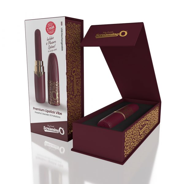 Screaming O SCALIP Lipstick Vibrator in Merlot with 4 silicone tips