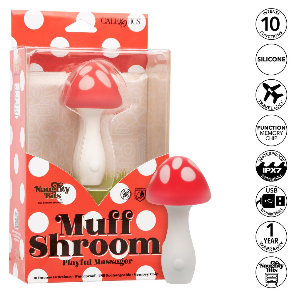 Naughty Bits mushroom vibe next to USB charging cable