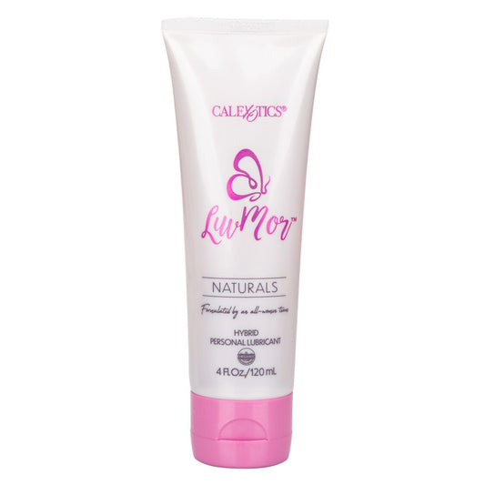 Tube of CalExotics Luvmor Naturals Hybrid Personal Lubricant with a pink label and cap.