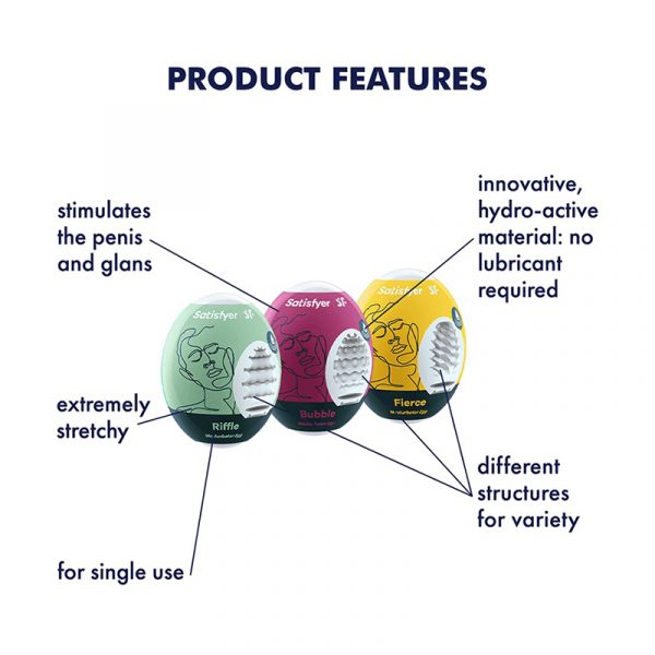 Satisfyer Masturbation Egg 3 Pack – Riffle, Bubble, Fierce Packaging