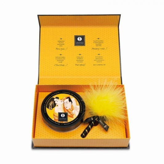 Shunga mango edible body powder with feather