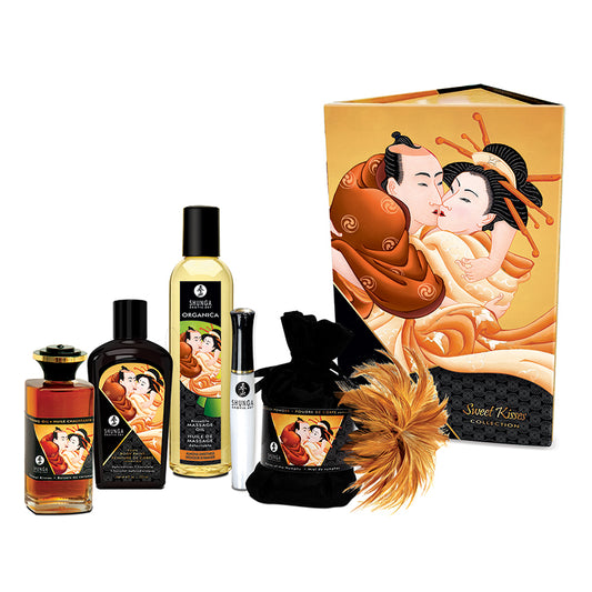 Shunga Sweet Kisses Kit – Edible Sensual Gift Set with Massage Oil, Body Paint & Feather Tickler