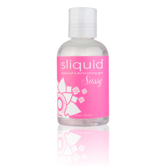 Sliquid Sassy lubricating gel bottle on a white background