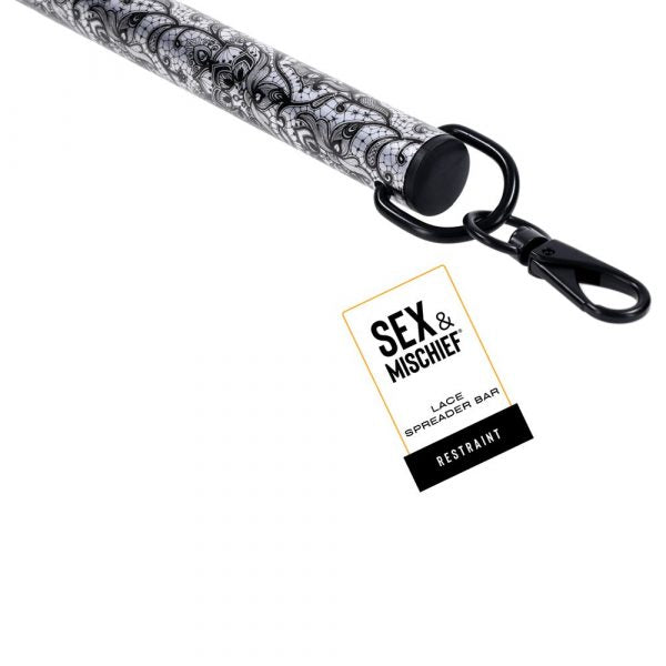 Sportsheets lace-pattern metal spreader bar with gate clips and D-rings