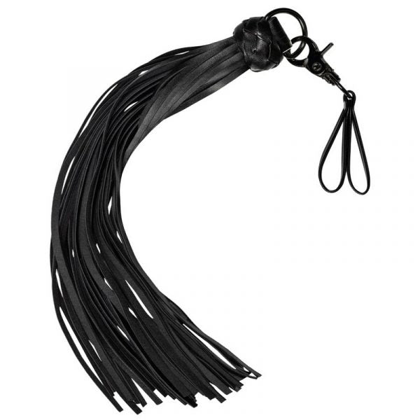 Black leather tassel with a keychain on a white background