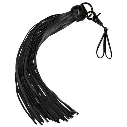Black leather tassel with a keychain on a white background