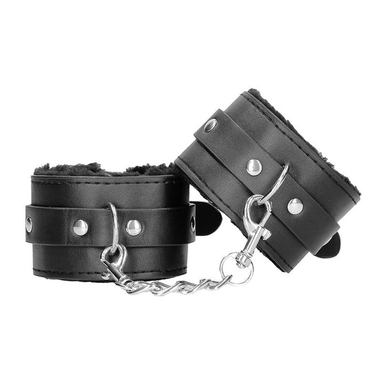 Shots Ouch! Plush Bonded Leather Handcuffs – Adjustable Black Wrist Restraints