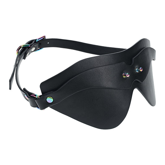 Blindfold from the Shots Ouch! Venice Collection featuring iridescent hardware and soft PU leather