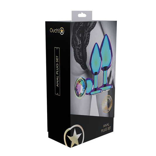 Shots Venice Collection Iridescent Anal Plug Set – 3 Sizes with Jewel Bases