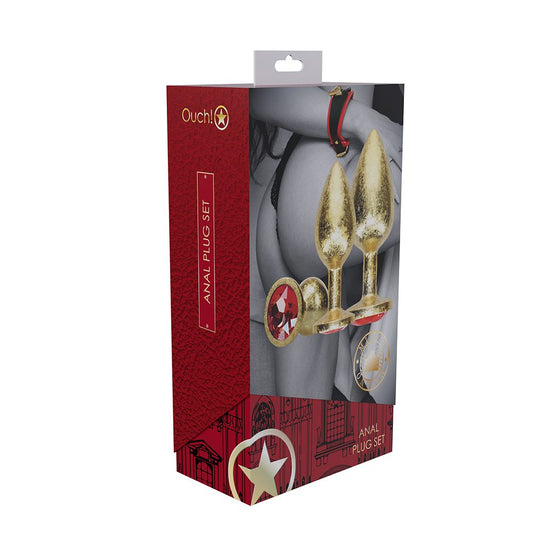 Shots Milan Collection Gold Anal Plug Set – 3 Sizes with Jewel Bases