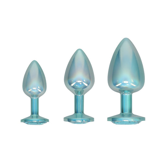 Shots Paris Collection Blue Anal Plug Set – 3 Sizes with Jewel Bases