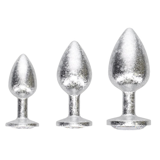 Shots New York Collection Silver Anal Plug Set – 3 Sizes with Jewel Bases