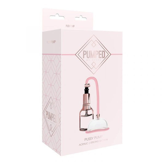 Shots Pumped Pussy Pump with acrylic cylinder, hand pump, and hose – vulva suction toy for arousal enhancement