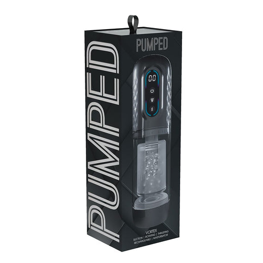 Shots Pumped Vortex Automatic Masturbator – Gun Metal rotating and suction stroker with smooth insertion sleeve