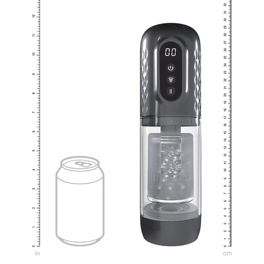 Shots Pumped Vortex Automatic Masturbator – Gun Metal rotating and suction stroker with smooth insertion sleeve