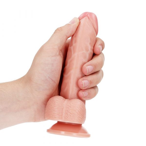 Shots RealRock 6″ Cock with Balls Curved Dildo