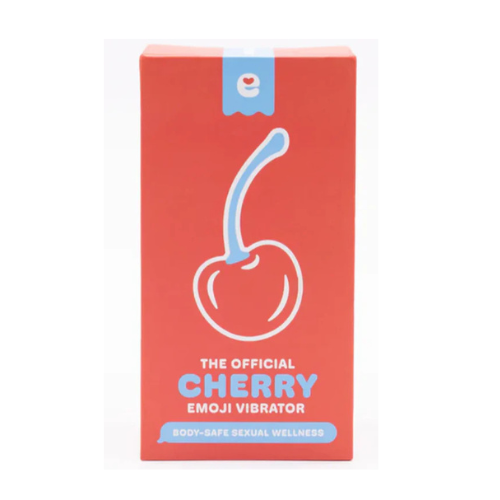 Box of 'The Official Cherry Emoji Vibrator' on a white background