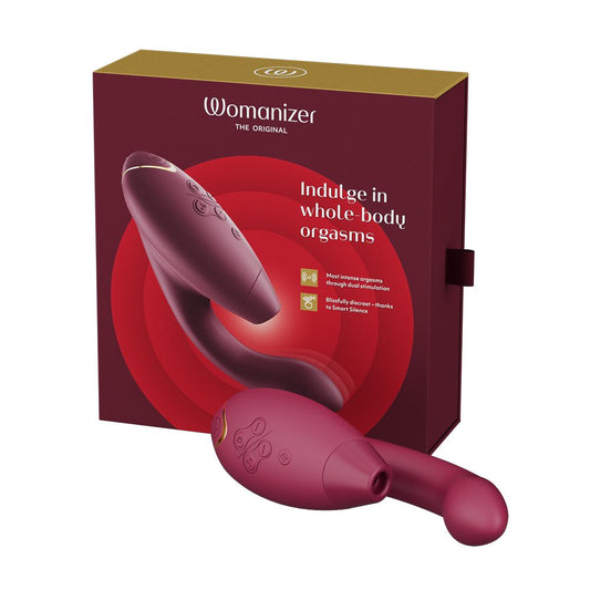 Womanizer Duo 2 dual stimulator – ergonomic rabbit-style vibrator with clitoral suction and curved G-spot arm, in premium silicone finish