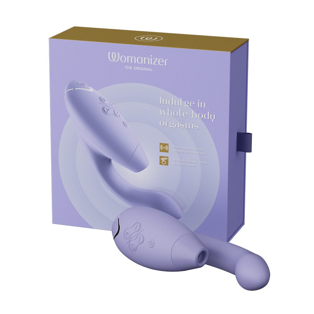 Womanizer Duo 2 dual stimulator – ergonomic rabbit-style vibrator with clitoral suction and curved G-spot arm, in premium silicone finish
