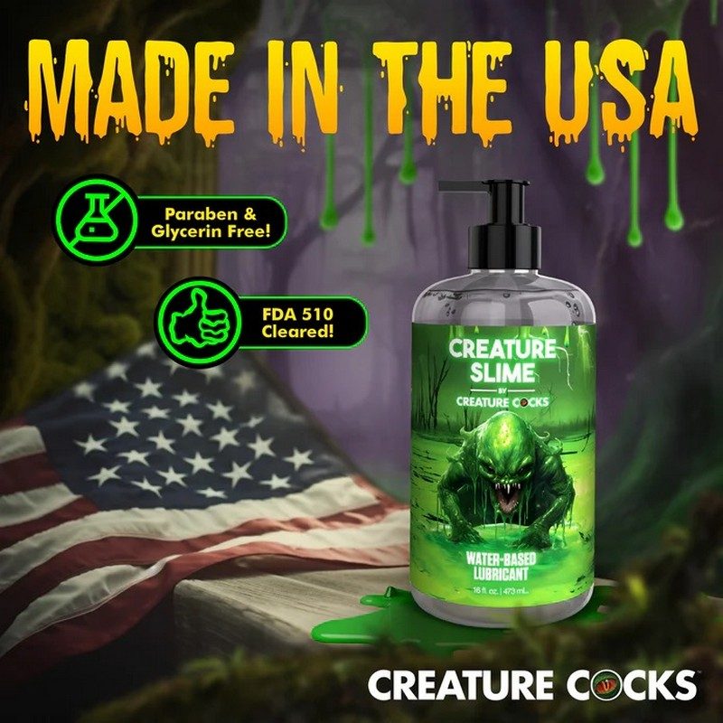 Creature Slime Water-Based Lube – 8oz and 16oz clear unscented slime lube for full-body fantasy play | PurpleNight.ca