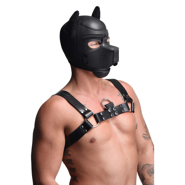 Spike Neoprene Puppy Hood with adjustable muzzle and bendable ears, designed for puppy play and BDSM roleplay
