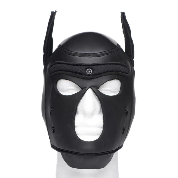 Spike Neoprene Puppy Hood with adjustable muzzle and bendable ears, designed for puppy play and BDSM roleplay