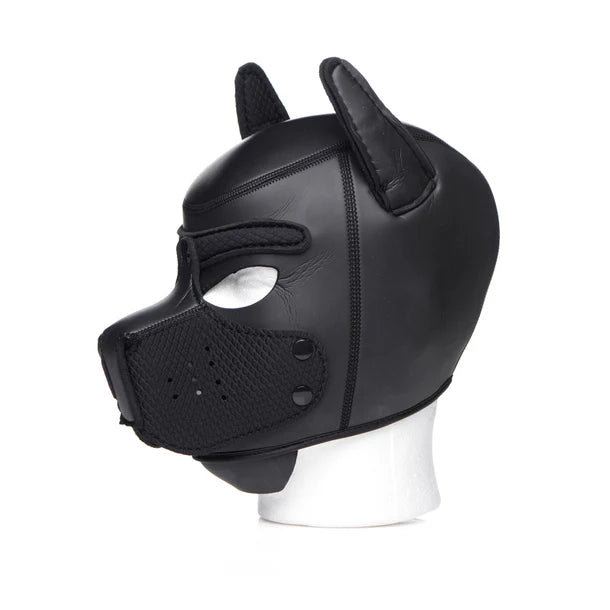 Spike Neoprene Puppy Hood with adjustable muzzle and bendable ears, designed for puppy play and BDSM roleplay
