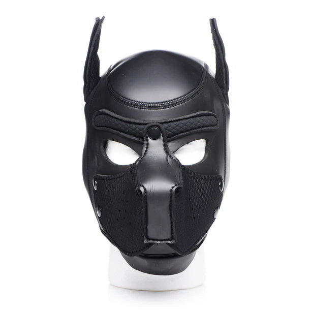 Spike Neoprene Puppy Hood with adjustable muzzle and bendable ears, designed for puppy play and BDSM roleplay
