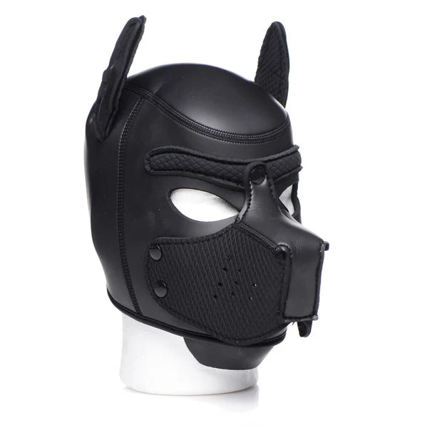Spike Neoprene Puppy Hood with adjustable muzzle and bendable ears, designed for puppy play and BDSM roleplay