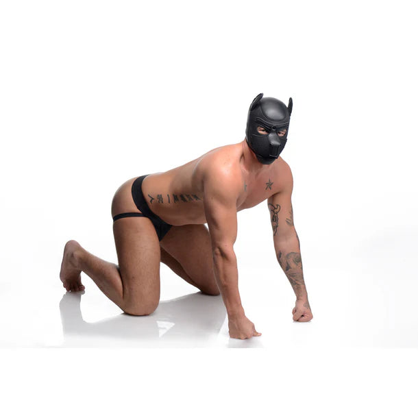 Spike Neoprene Puppy Hood with adjustable muzzle and bendable ears, designed for puppy play and BDSM roleplay