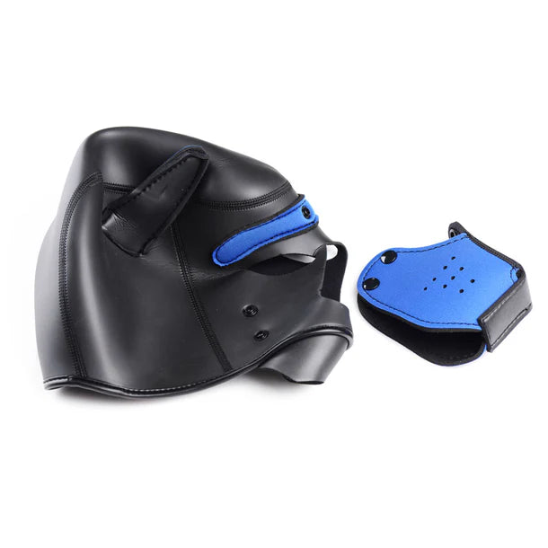 Spike Neoprene Puppy Hood with adjustable muzzle and bendable ears, designed for puppy play and BDSM roleplay