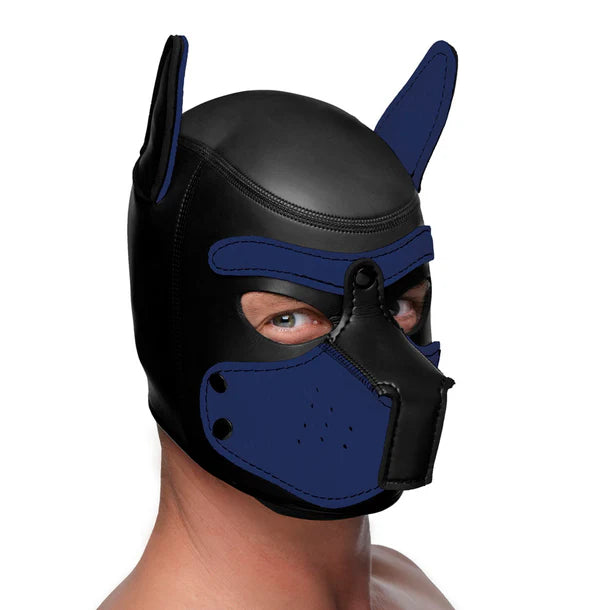 Spike Neoprene Puppy Hood with adjustable muzzle and bendable ears, designed for puppy play and BDSM roleplay