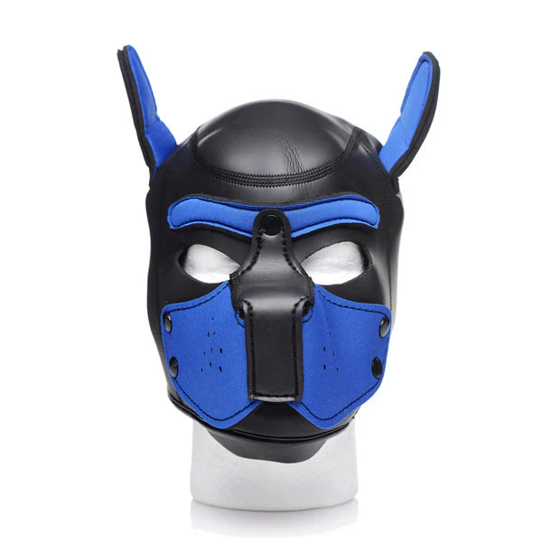 Spike Neoprene Puppy Hood with adjustable muzzle and bendable ears, designed for puppy play and BDSM roleplay