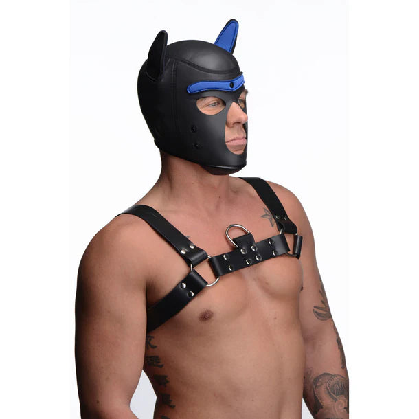 Spike Neoprene Puppy Hood with adjustable muzzle and bendable ears, designed for puppy play and BDSM roleplay