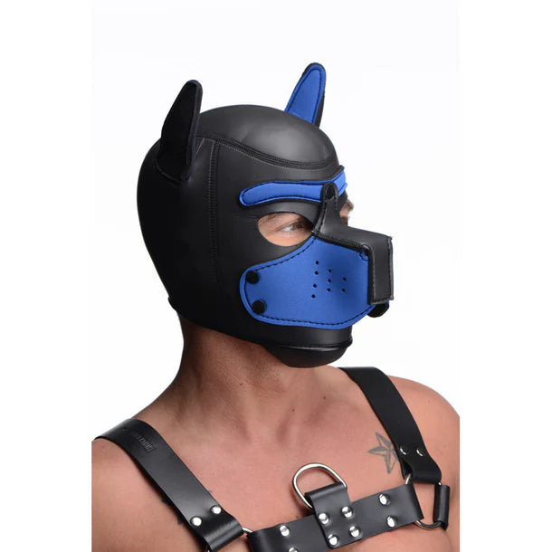 Spike Neoprene Puppy Hood with adjustable muzzle and bendable ears, designed for puppy play and BDSM roleplay