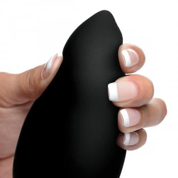 Ass Thumpers The Taper 10X Smooth Vibrating Plug – Black silicone anal plug with remote control, tapered design, and 10 vibration modes.