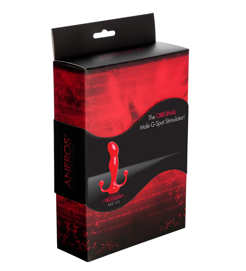 Aneros Progasm massager side view showing curved shape and pivot base