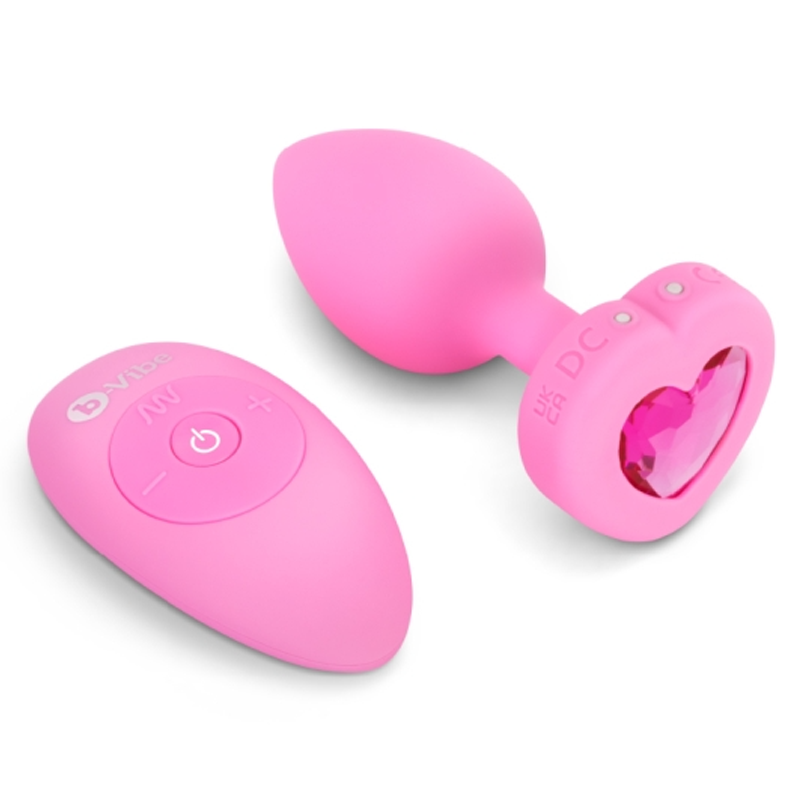 b-Vibe Vibrating Heart Plug – Scarlet red jewel-based vibrating anal plug with remote and accessories