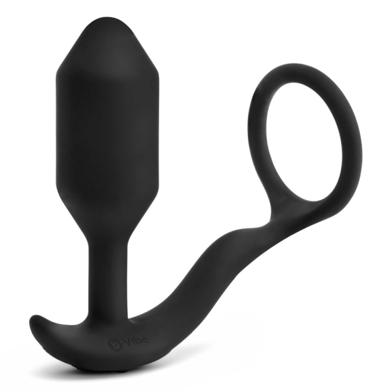 b-Vibe Vibrating Snug & Tug M – full view with plug and ring
