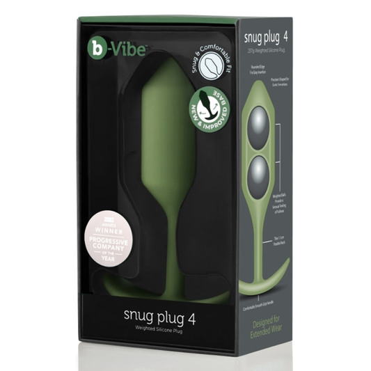 b-Vibe Snug Plug 4 – Large weighted black silicone butt plug with ergonomic grip