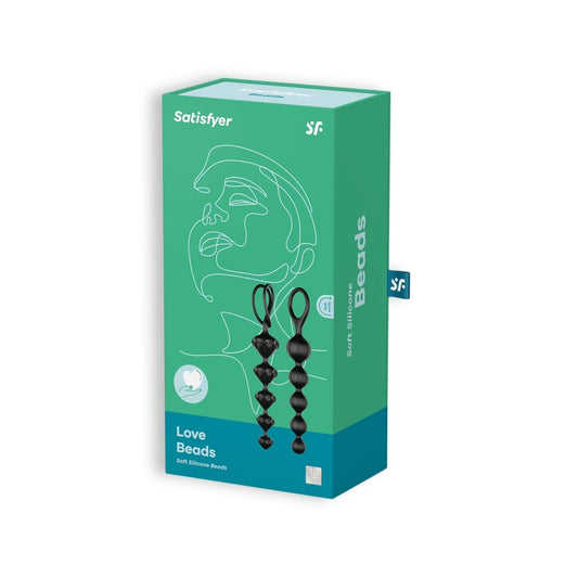 Satisfyer Love Beads – Black Silicone Anal Bead Set of 2 with Spherical and Pyramid Shapes