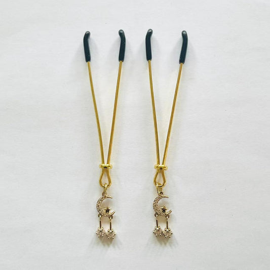 Starfall Moon Nipple Clamps – Dainty Sparkle with Dual Dangles