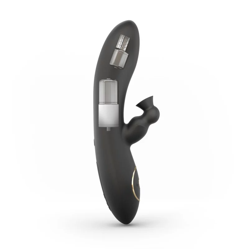 Dorcel Divine Rabbit Vibrator in pink silicone, side view showing dual arms