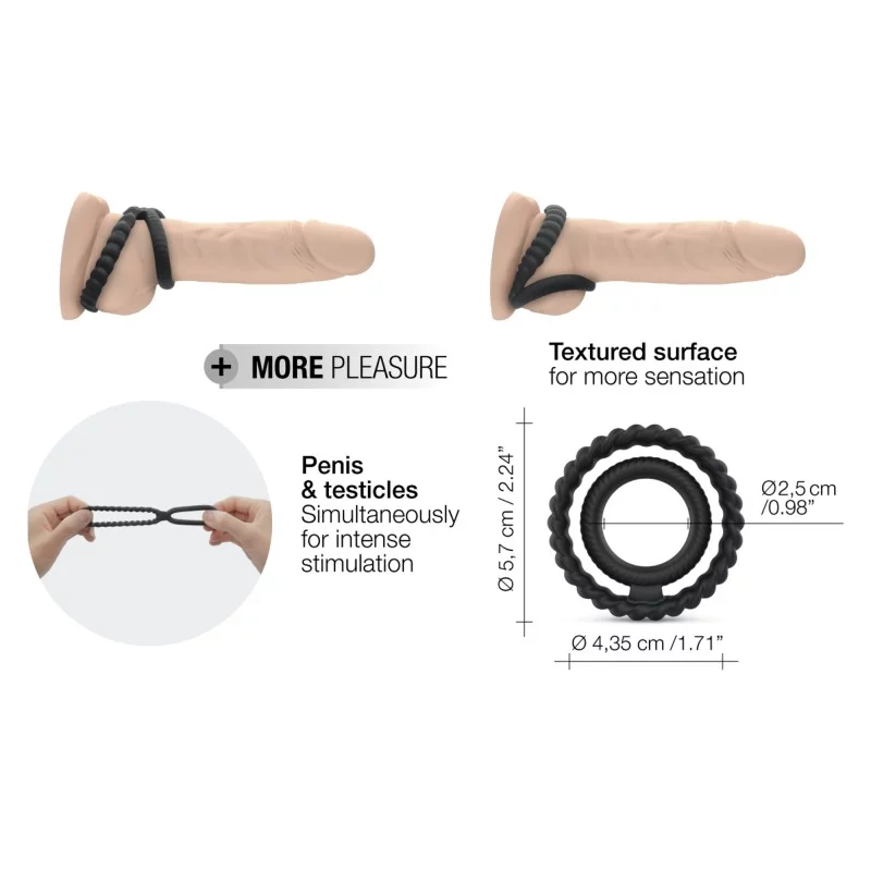 Dorcel Dual Ring – Dual cock ring for penis and testicle stimulation, stretchy ribbed silicone