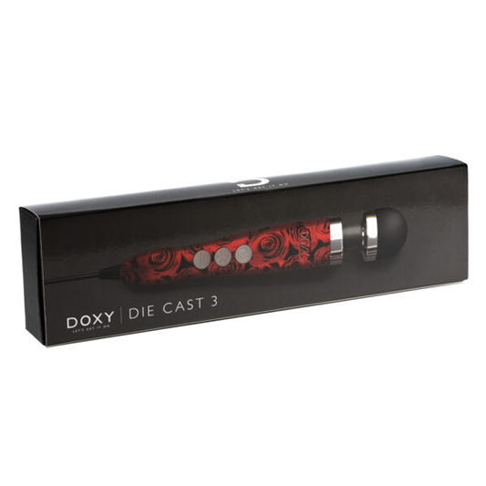 DOXY Die Cast 3 – Roses Edition compact rose-pattern plug-in wand vibrator